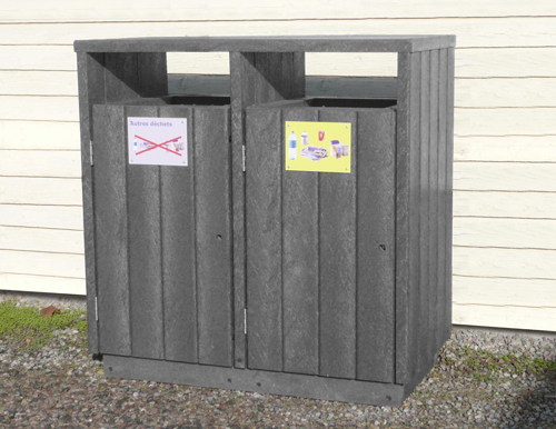 point-tri en plastique 100% recycle pour zone de tri - Point tri 2 bacs ÉQUILIBRE ESPACE URBAIN
