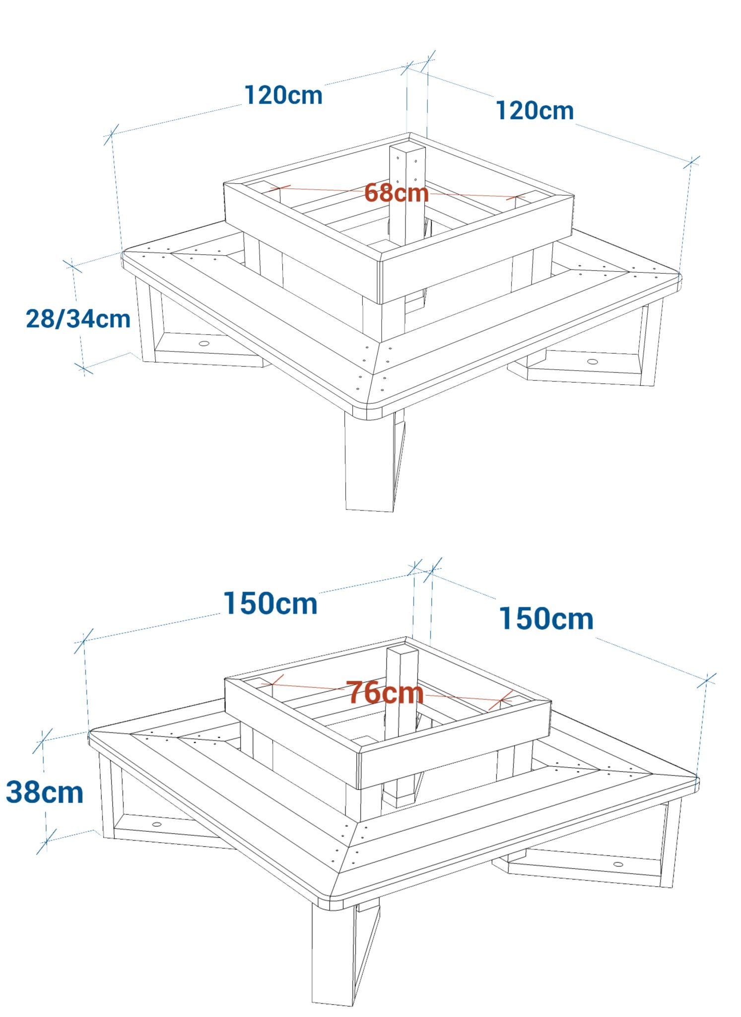 Shéma :Banc tour d'arbre carré ESCAPADE