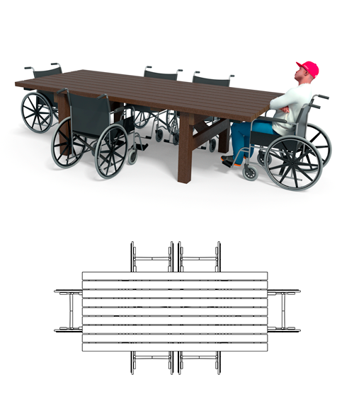 table pmr 6 fauteuils roulants plastique recycle espace urbain - Table PMR 6 fauteuils Émeraude ESPACE URBAIN