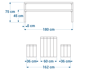 Shéma :Table de pique-nique avec banquettes ARCHE