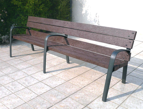 banc 3 pieds lattes plastique recycle et pieds fonte avec accoudoirs - Banc double PLAZZA ESPACE URBAIN