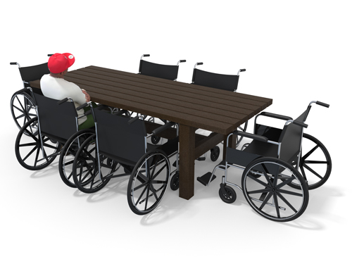 table plastique recycle 6 fauteuils roulants - Table PMR 6 fauteuils Émeraude V2 ESPACE URBAIN