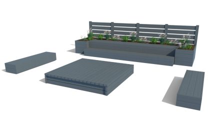 Jardinières et bancs urbains modulaires