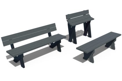 Bancs publics en bois gris 3D.